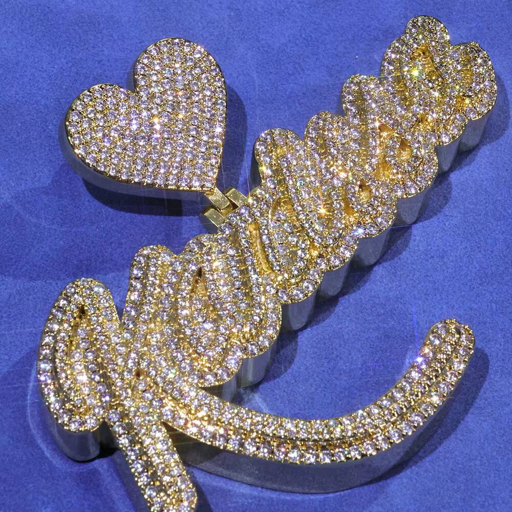 NOUYA Luxury Hip Hop Love Button Pendant Custom Double-layered Letter Micro Pave Colored Moissanite Personalized Fine Jewelry Customizable