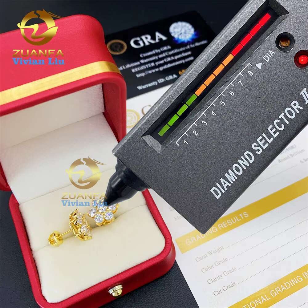 High Quality 18k Gold Plated 925 Sterling Silver Fashion Jewelry Luxury Shiny Vvs Moissanite Diamond Flower Jewelry Stud Earring