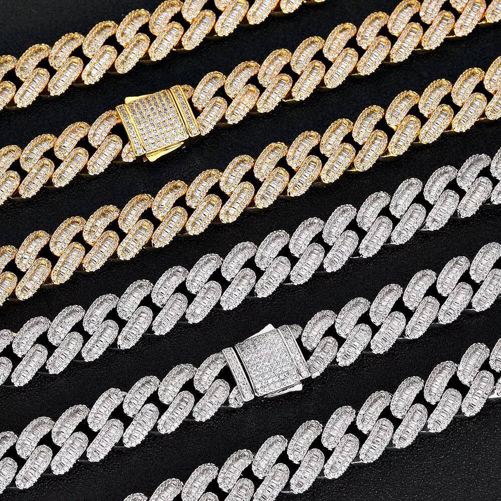 NUOYA Women Miami Cuban Link Chain Necklace 12MM Hip Hop Jewelry Mixed Inlaid Iced Out Baguette Diamond Silver Plated Chain