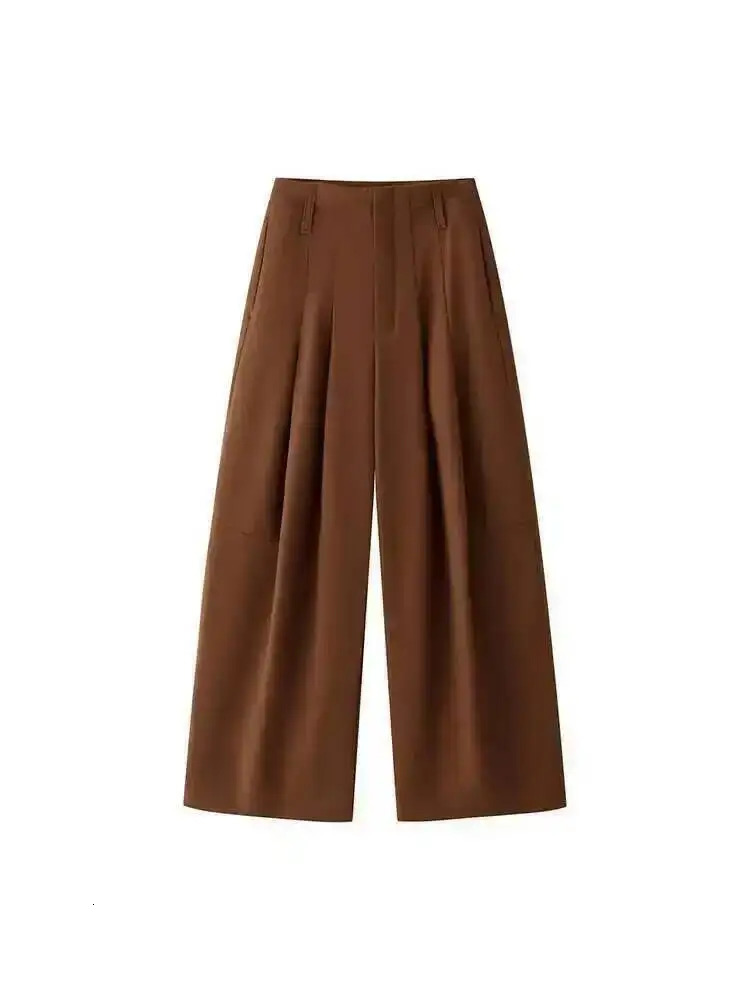 LANMREM 2025 Winter Thick Warm Pants For Women High Waist Pleated Wide Leg Trousers Office Lady Clothes Minimalism 26C967 251105