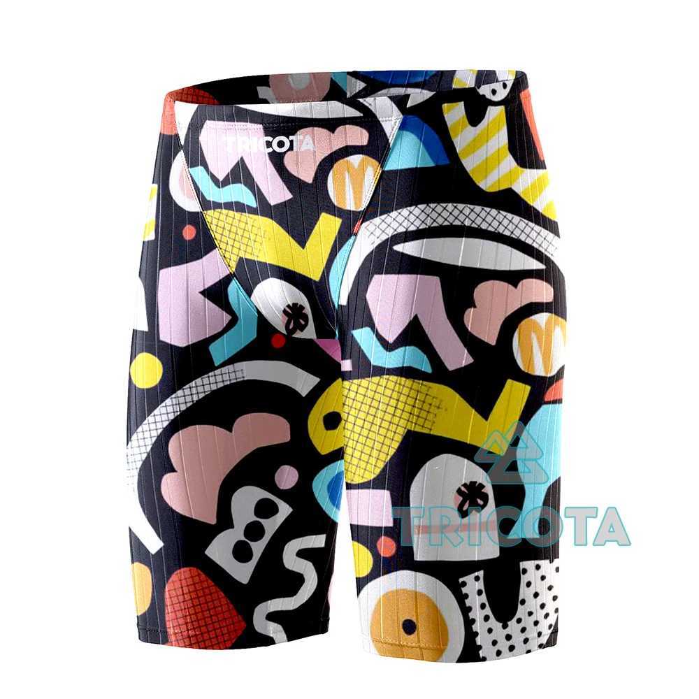Summer Swimming Relay Mens Professional Tight Jammer Swimming Clothes Outdoor Beach Printing Solid Durable Training Surfing ShortsW250410