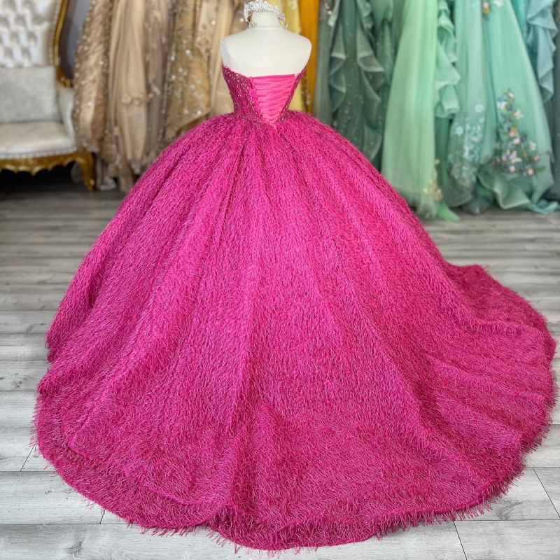 Rose Red Shiny Quinceanera Dresses Off The Shoulder Beading Crystal Tull Party Birthday Sweet 16 Dress Vestidos 15 De Anos