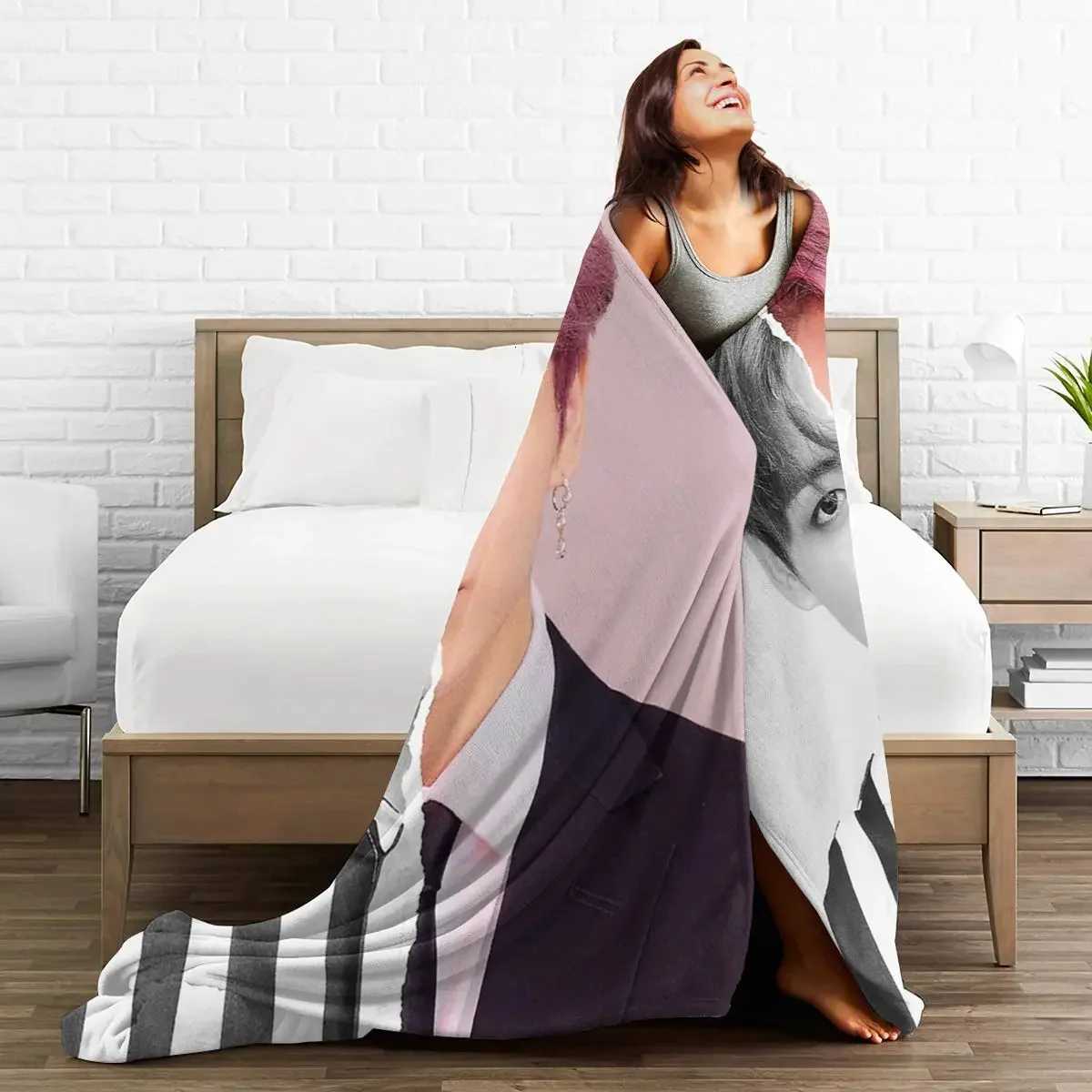 Jungkook Blankets Soft Warm Flannel Throw Blanket Plush for Bed Living room Picnic Travel Home Sofa C251111