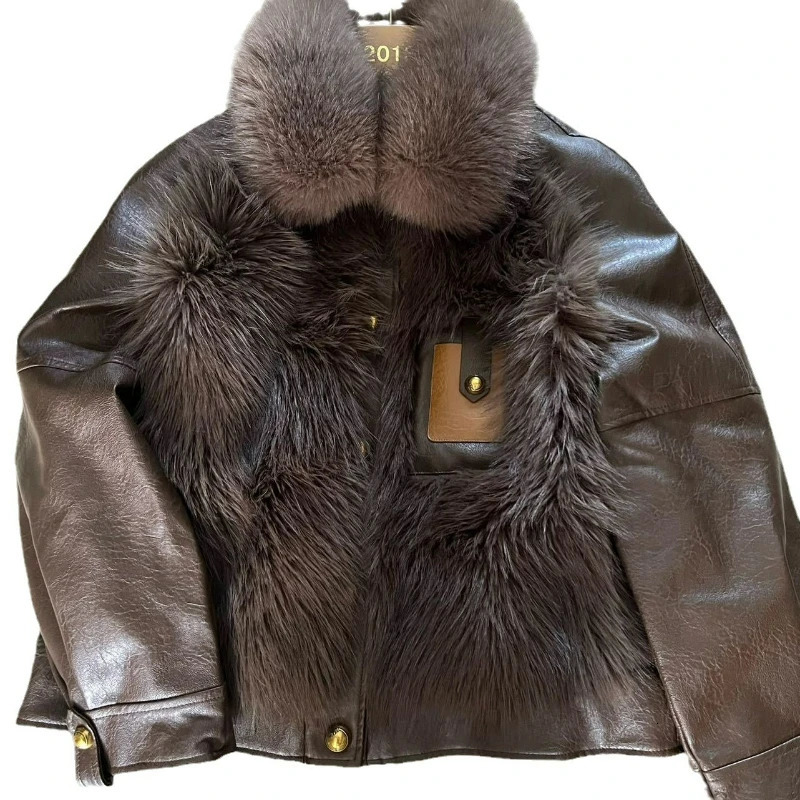 Women Faux Fur Leather Coats Thick Warm Coat Patchwork Single Breasted Jackets Full Sleeve Solid Casual Elegant Splice 251103