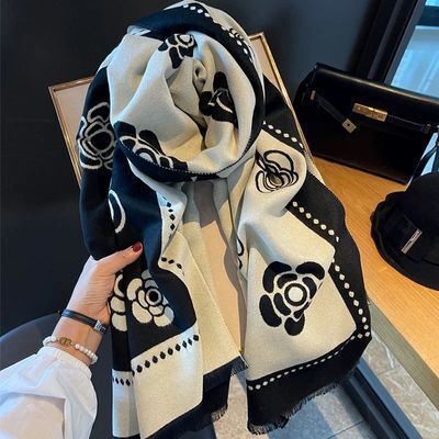 Versatile Scarf for Women Winter Soft Imitation Cashmere Floral Thickened Warm Shawl and Neck Warmer Dual-use