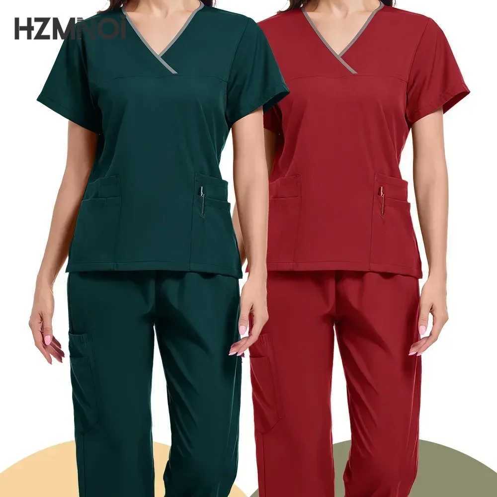 Casual Short Slve V-neck Straight Sets Pharmacy Work Clothes Medical Nurse Uniform Scrubs Women Set Nursing Uniforms X250410