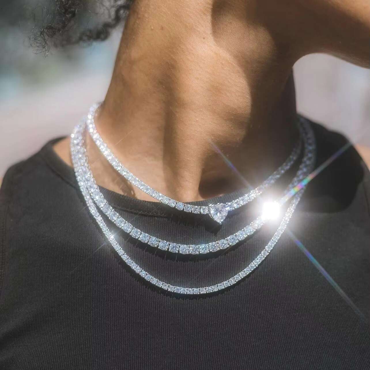 Hot Sale 3 Prongs 3 mm Gold Plated 925 Sterling Silver VVS Moissanite Diamond Tennis Chain Bracelet Necklace
