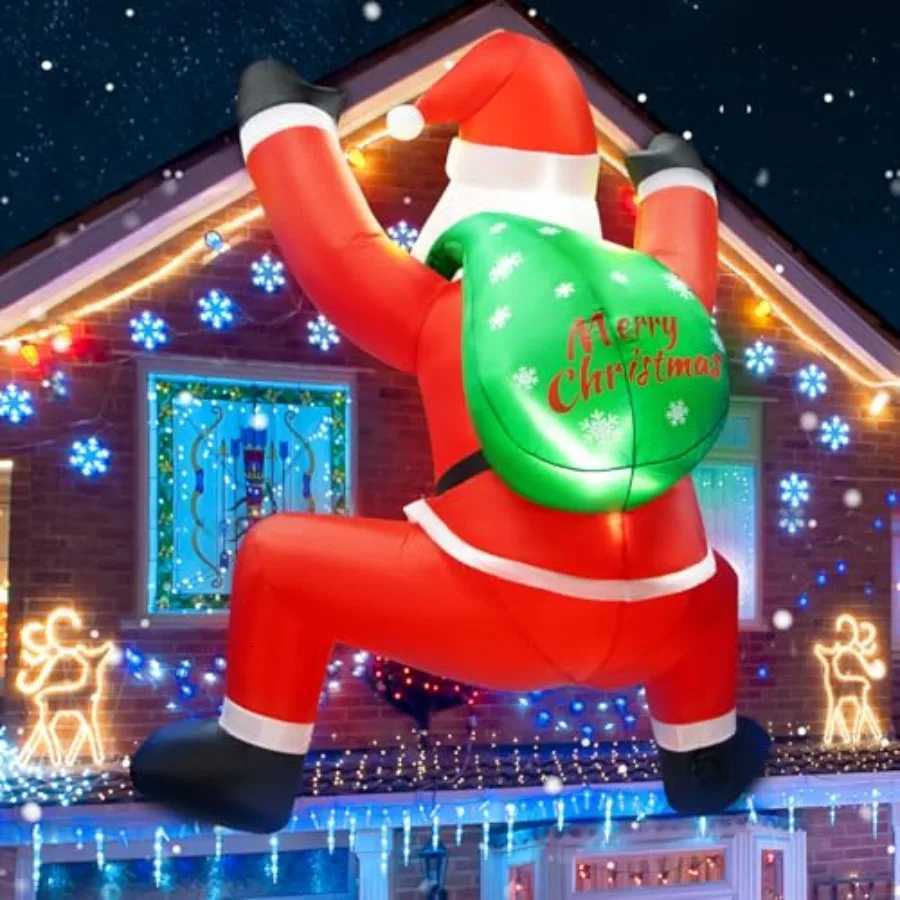 Christmas 6FT Christmas Inflatable Decorations Hanging Santa Builtin Bright LEDs Climbing Santa Claus with Gift Bag for Window Wall Outdo Y251111