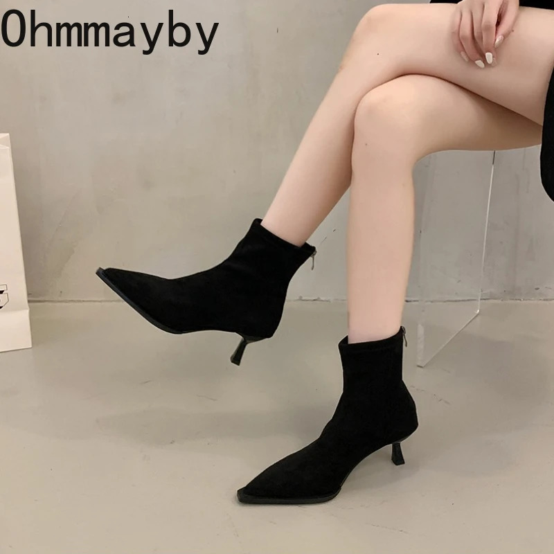 Suede Pointed Toe Women Ankle Boots Autumn Winter Ladies Elegant High Heel Short Botas Zapatos De Mujer 251110