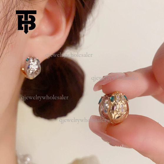 TB BHULAMTE Designer Serpentine Inlaid Zircon Earrings Sweet Girl Lightweight Luxury High End Ring Earrings Fashion Simple Women's Jewelry Valent