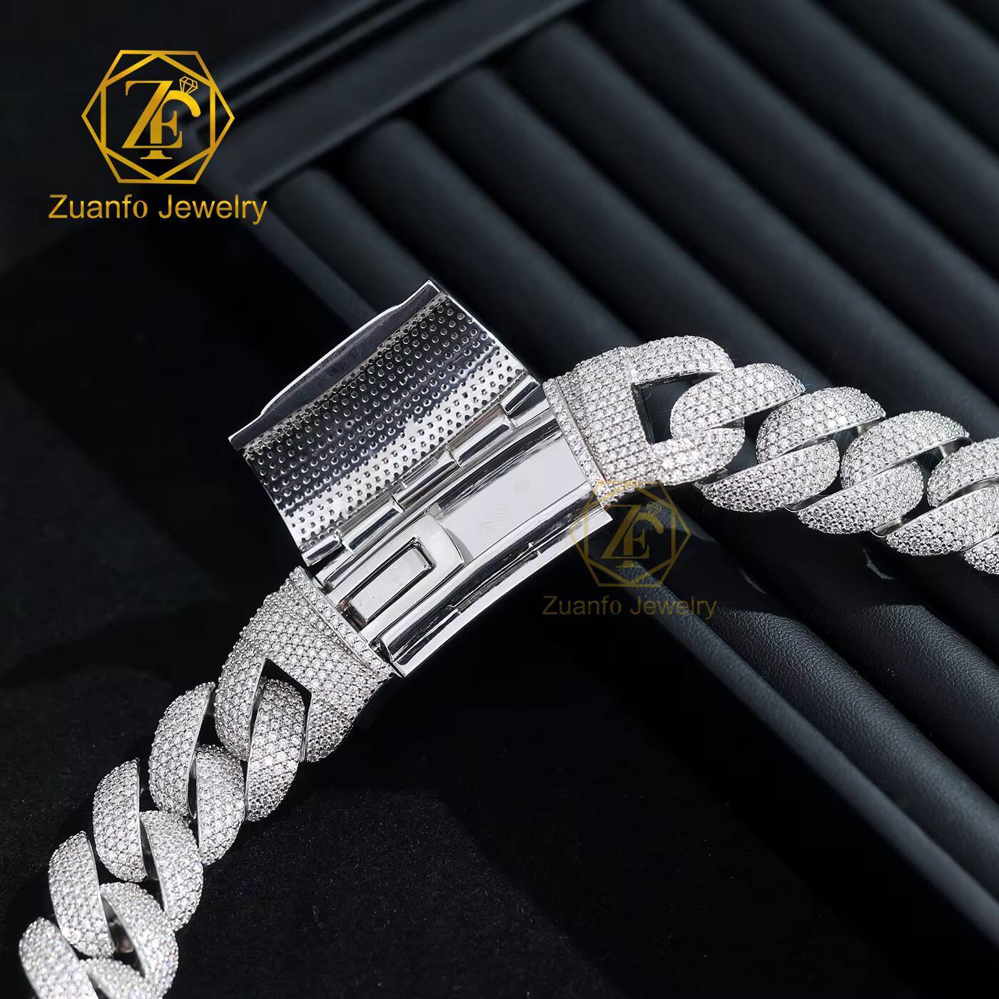 Wholesale Price White Rose Gold Moissanite Cuban Necklace Engraved Letter and Dove Buckle 15mm 16mm 18mm Miami Cuban Link Chain