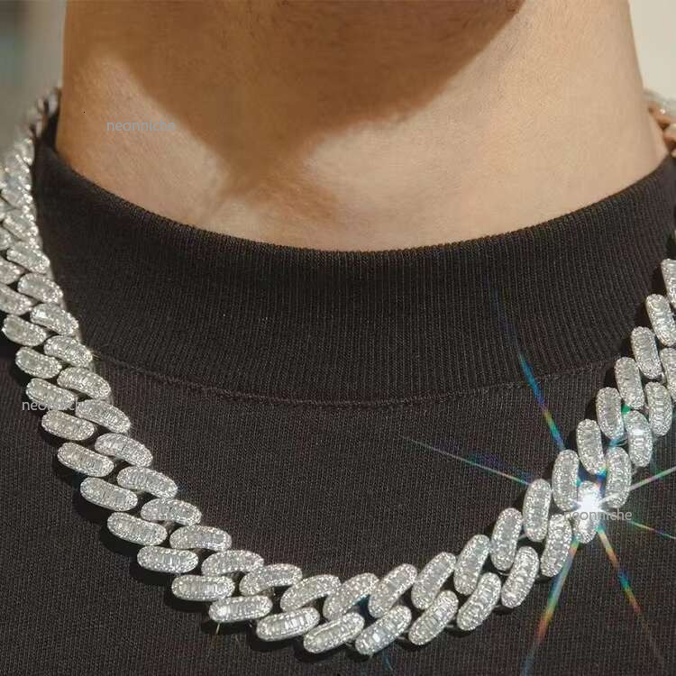 Customization Miami 20mm Width S Plated Gold Real Moissanite Fashion baguette Necklace Cuban k Chain