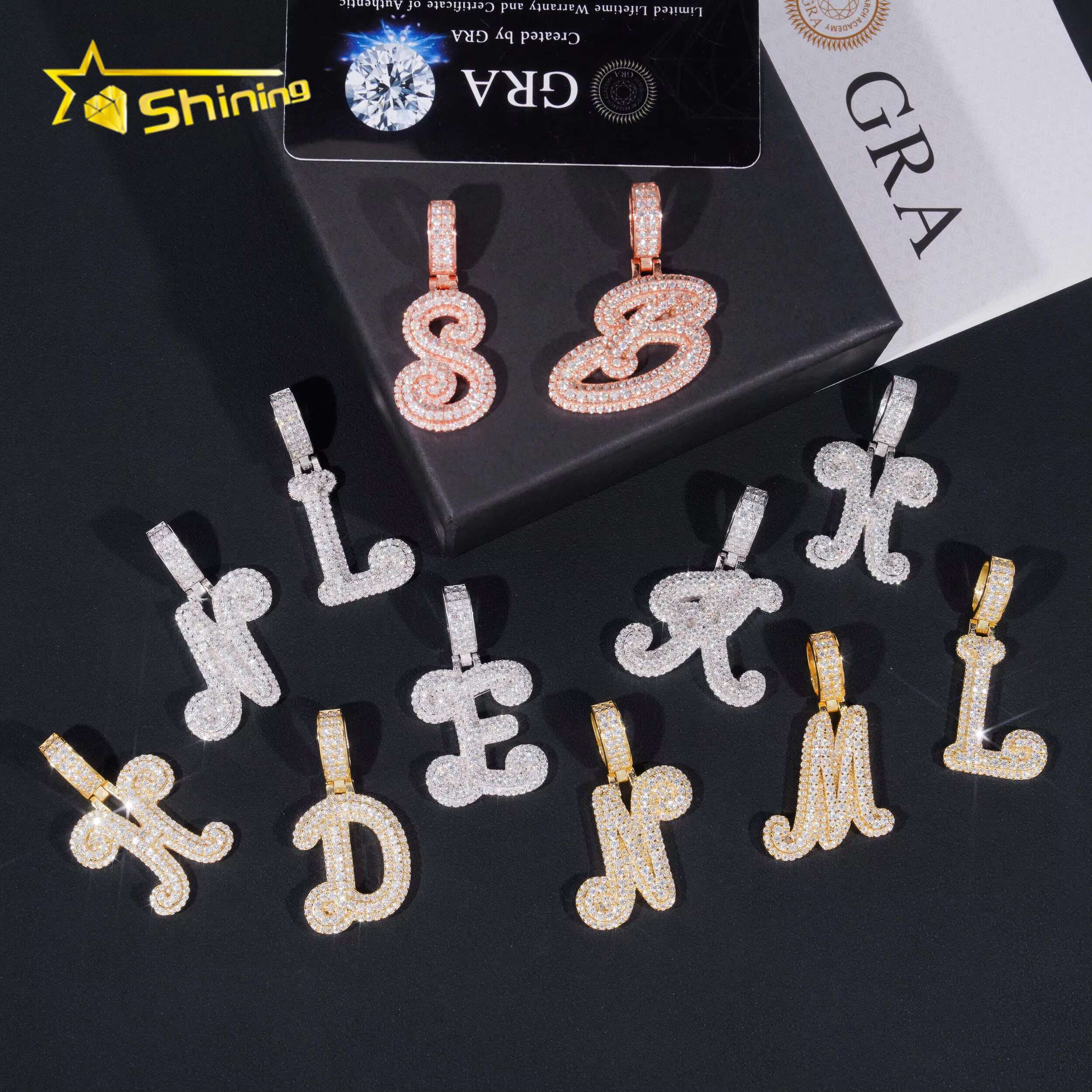 Real 925 Sterling Silver VVS Diamond Pass Diamond Tester Hip Hop Jewelry Initial Letter Iced Out Moissanite Pendant