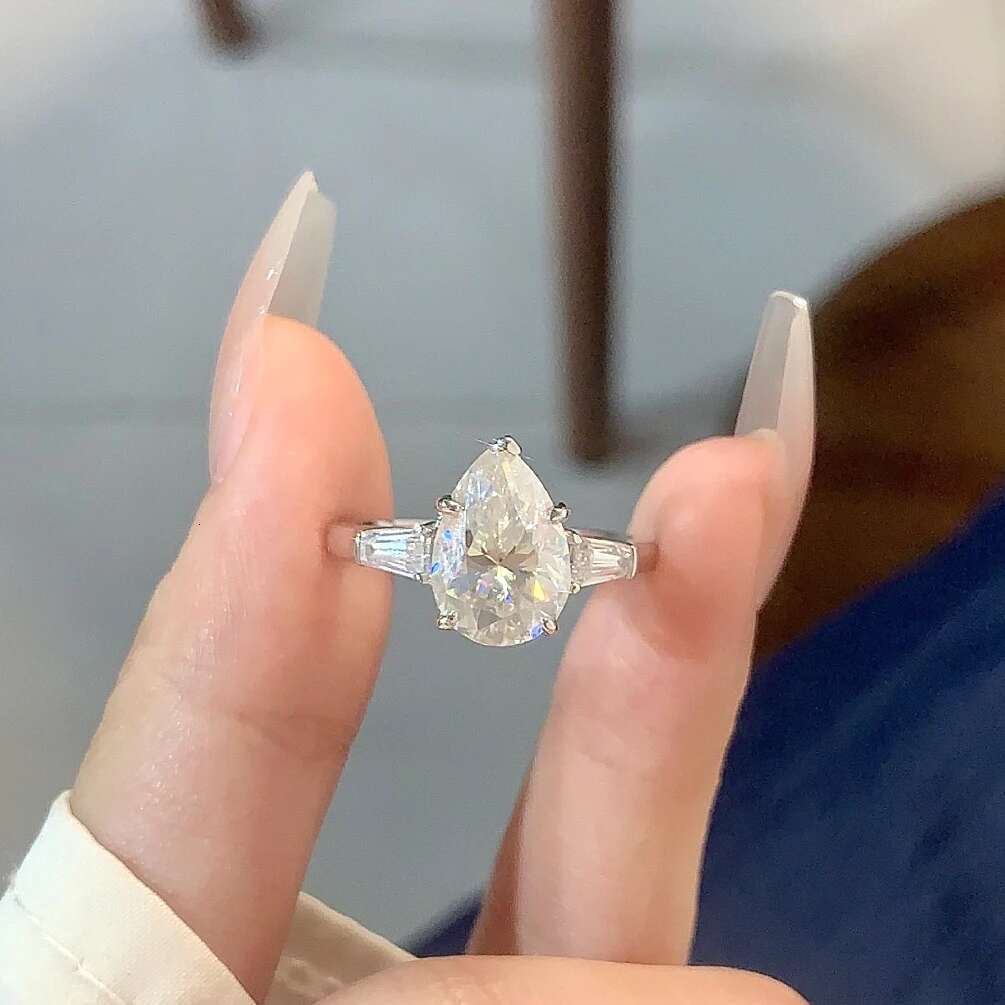 Really 4 Carat Pear shaped Moissanite Ring GRA Certificate 8x12MM Laboratory Diamond Rings Women Wedding Engagement Jewelry Gift