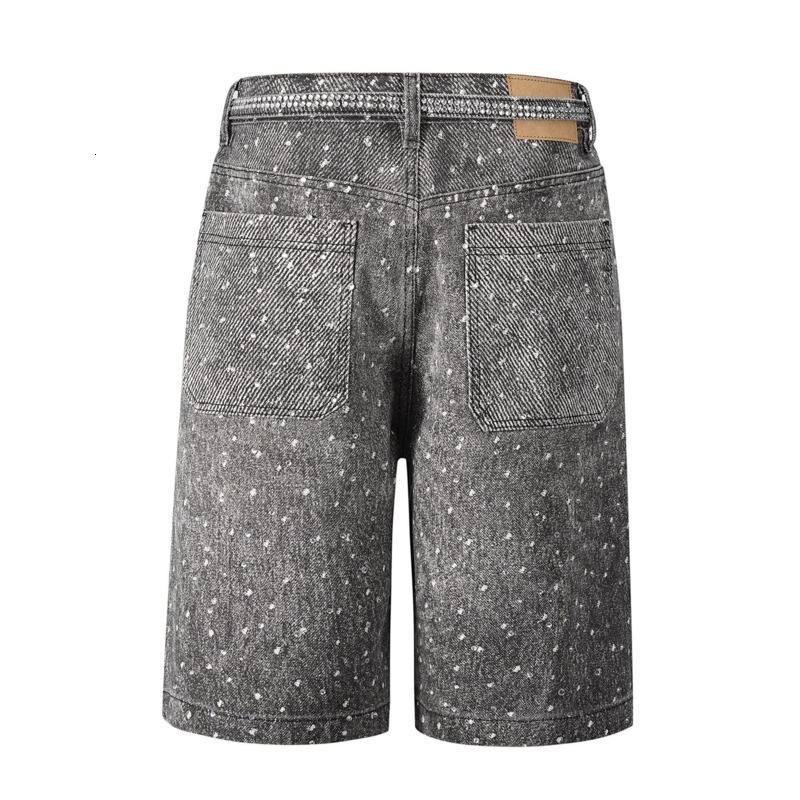 PFNW American High Street Heatmelting Denim Shorts Mens Loose Straight Knee Length Pants Belt Jeans 28W6067 w250317