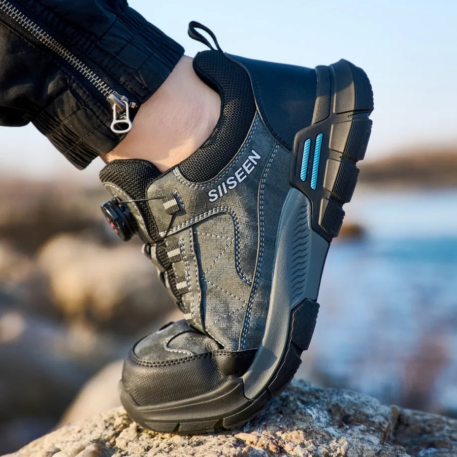 Mens Steel-Toed Safety Shoes With Anti-Crush Anti-Puncture And Anti-Slip Soles Fashionable Button Industrial Work Shoes 251107