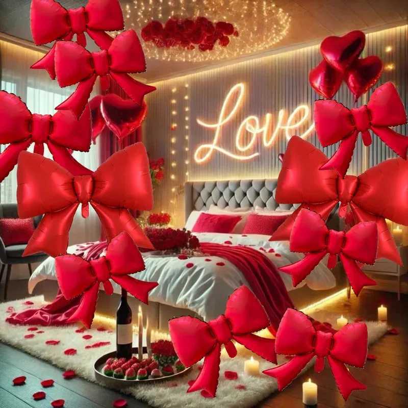 Christmas 10 Pcs Red Aluminum Foil Bow Balloons Suitable for Weddings Gender Revealing Birthdays New Years and Holiday Decorations Y251111