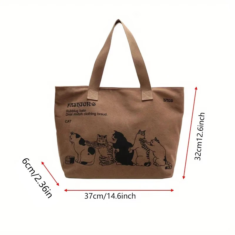 Canvas Large Capacity Storage Handbag Women Tote Anime Cat Letters Shoulder Bags Girls Casual Commute Bag Portable Big 251110