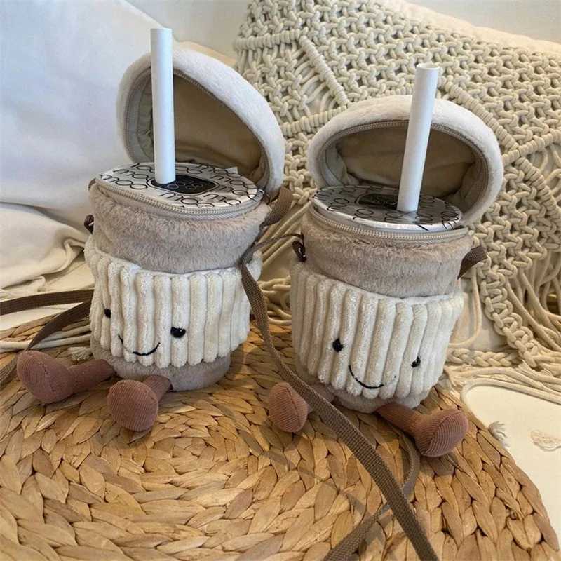 Jellycat Replica Cartoon Coffee Milk Tea Bag Pendant Plush Toy Keychain Doll Customized Cup Cross Bag Plush Womens Bag W250411
