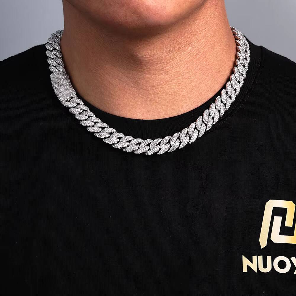 NUOYA 13MM Iced Out Chain Diamond Cuban Link Chain Necklace Men Hip Hop Shiny Vvs Moissanite 925 Silver Cuban Necklace