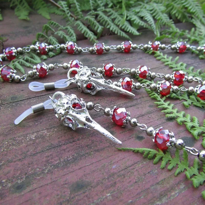 Amazing Crow Skull Glasses Chain Sunglasses Bracket Beaded Style 250409