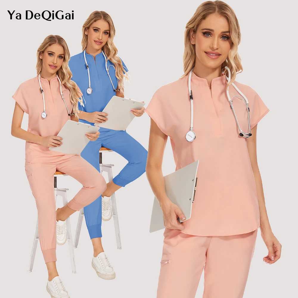 Hospital Surgical Uniform Female Beauty Sn Laboratory Set Clinical Nursing Scrubs Set Pocket Top Medical Nurse Uniform S-XXL X250410
