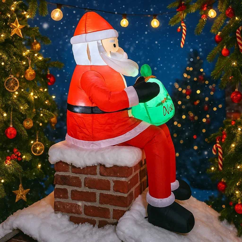 Christmas 6FT Christmas Decorations Inflatable Santa Claus Holding Gift Toys Home Yard Ornaments with LED Decor Christmas Party Toy Y251111