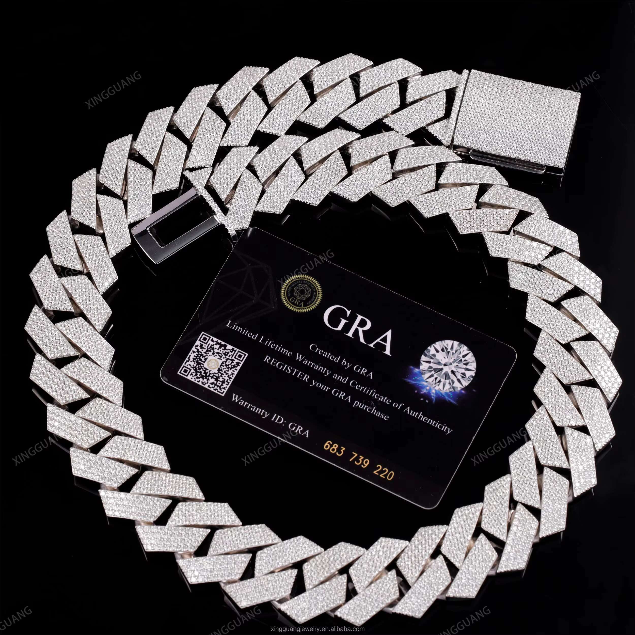 XingGuang Jewelry 24mm 4rows VVS Moissanite Cuban Link Chain Ice Custom Diamond Silver Miami Cuban Chain Necklace for Men