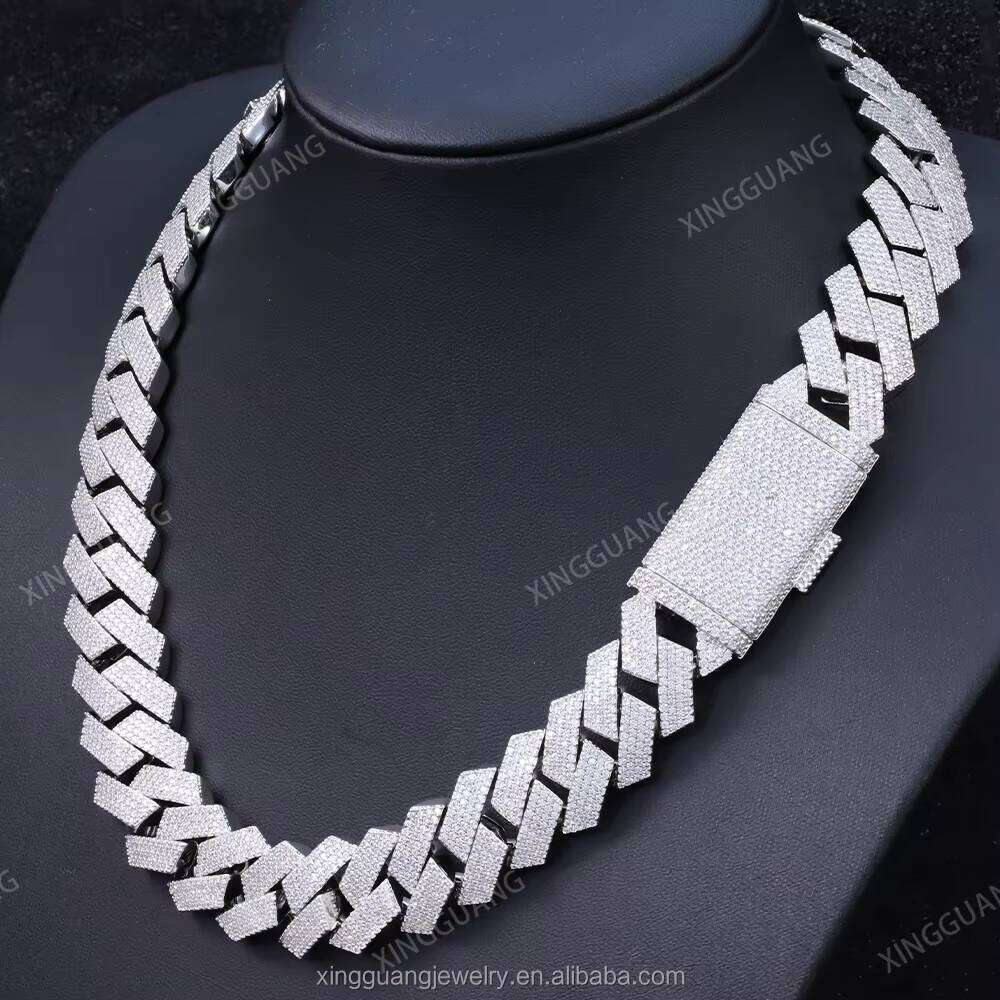 20mm 4-row Gold-plated Sterling Sier Iced Moissanite Cuban Hip-hop Jewelry Chain Ready for Shipment