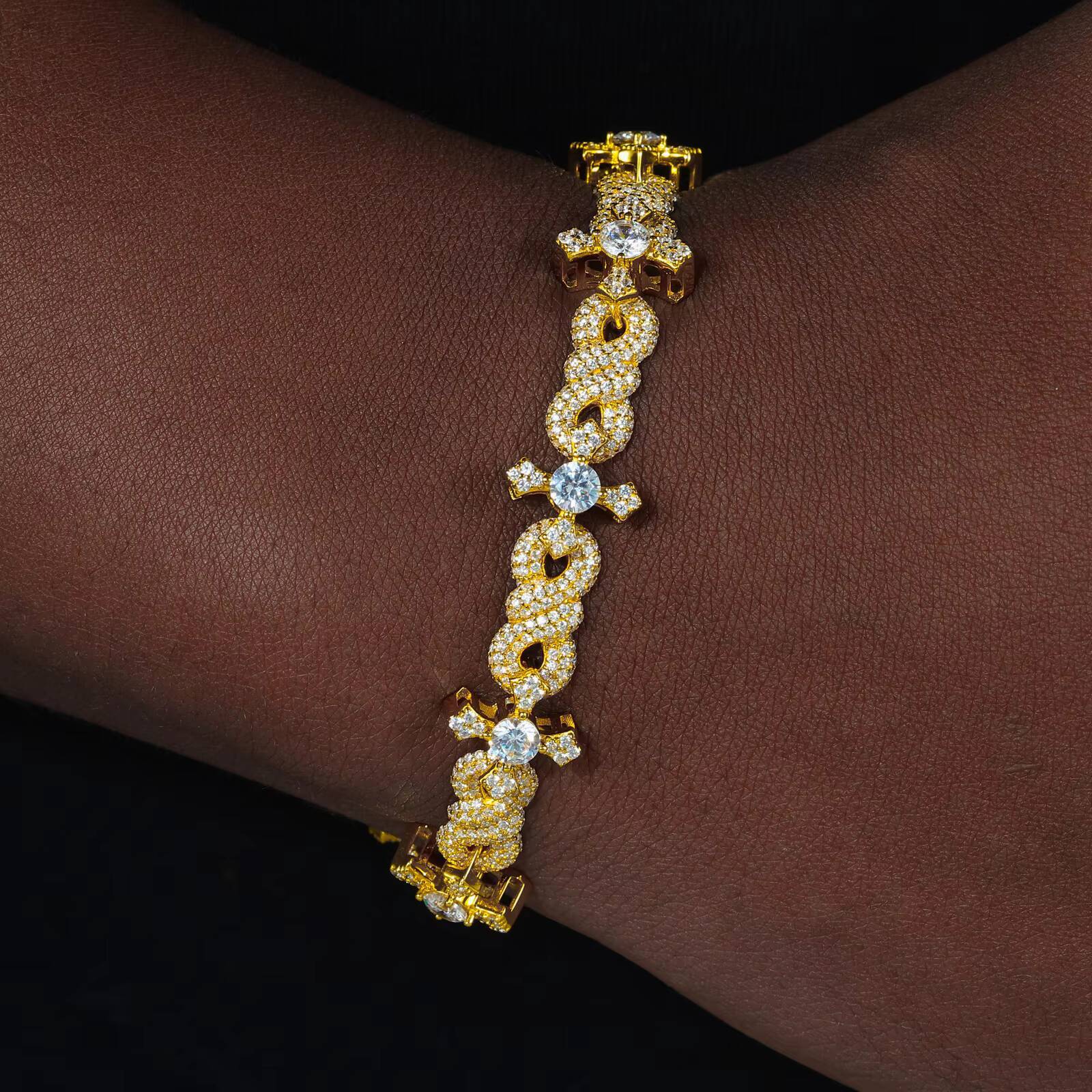 Hip Hop Jewelry 12mm White Gold 925 Sterling Silver VVS Moissanite Diamond Iced Out Infinity Cross Link Bracelet