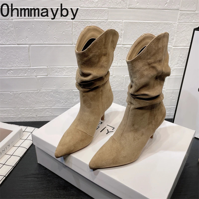 Vintage Pointed Toe Women Ankle Boots Autumn Ladies Concise High Heel Slip On Short Botas Zapatos De Mujer 251110