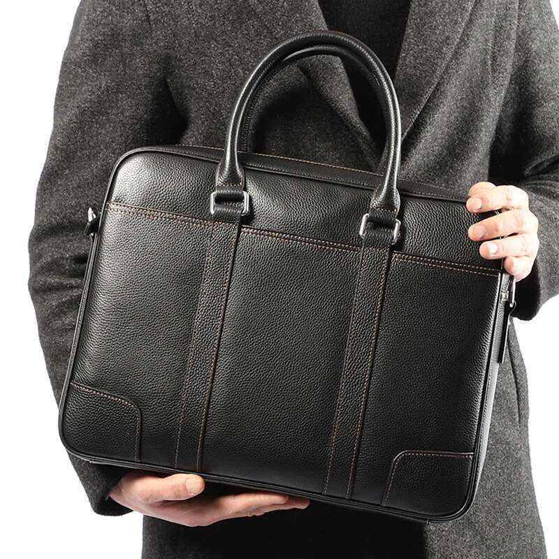 Famous Brand Man Genuine Men Fashion Male Shoulder Laptop Bag Handbag Business Cow Leather Men's Briefcase