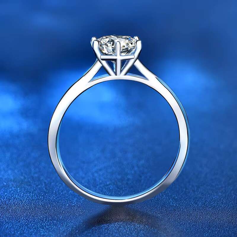 Inventory Wholesale Ins Simple Six Claw Ring Mosan Stone Women Ring Jewelry 925 Sterling Silver Ring