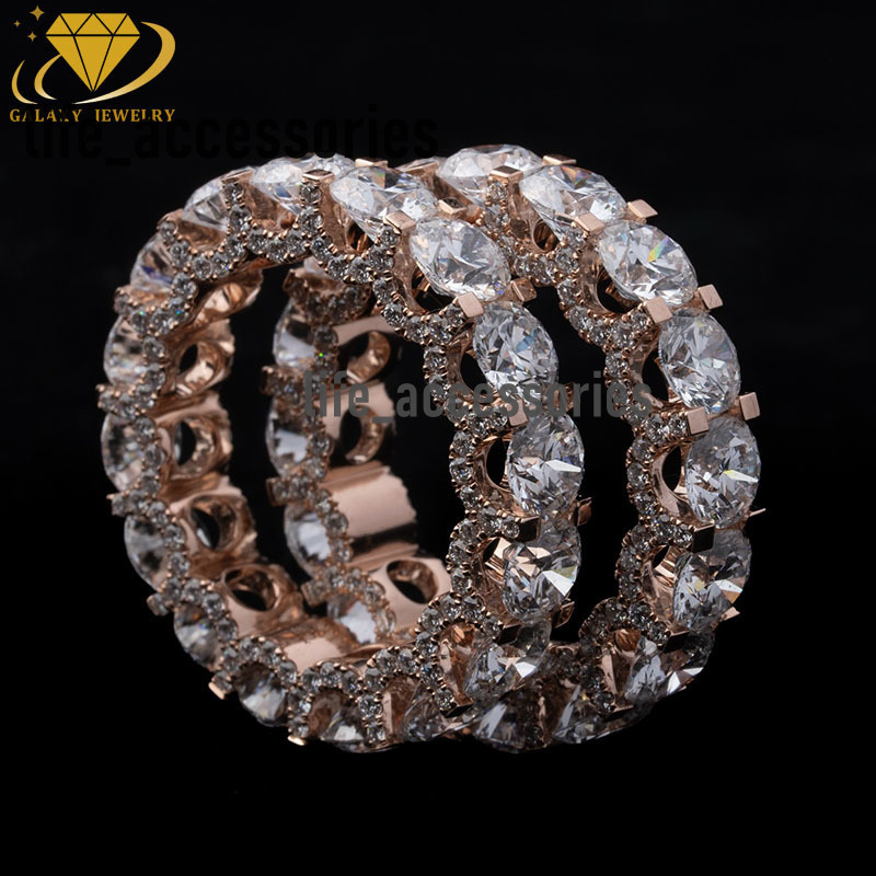 classics Jewelry GRA 925 Sterling Rose Gold Plated Iced Out Diamond Moissanite Fully Iced Band Ring For Man And Women