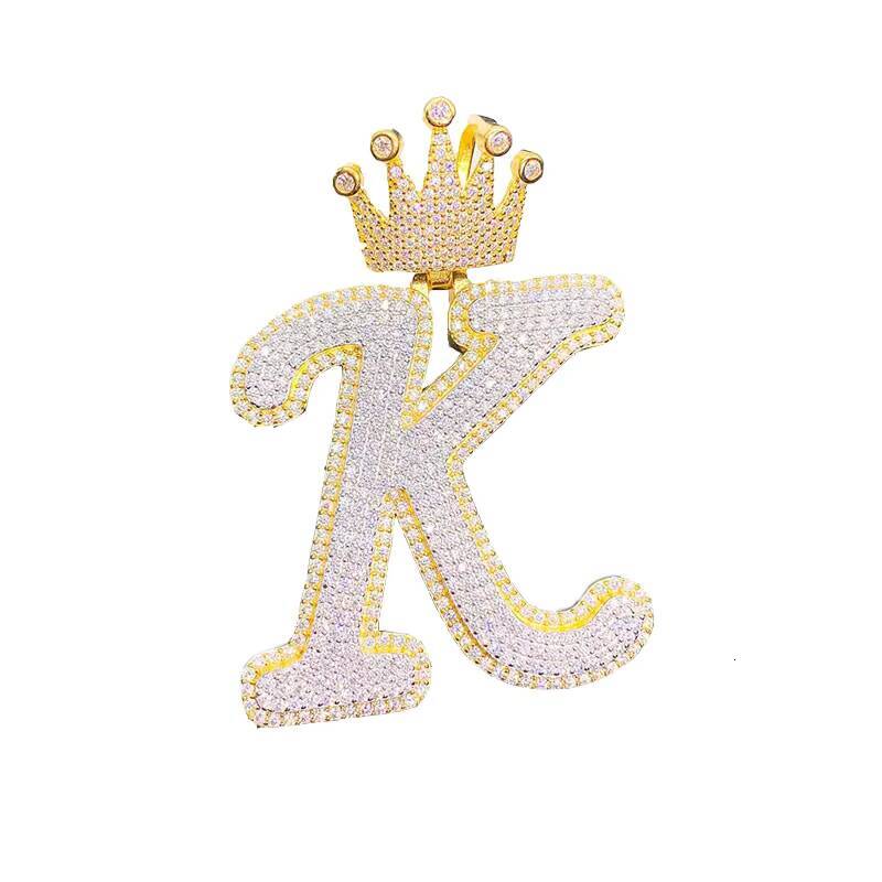 Hot Selling 925 Silver Inlaid Moissanite Hip Hop Crown Alphabet Pendant for Men Women Customizable