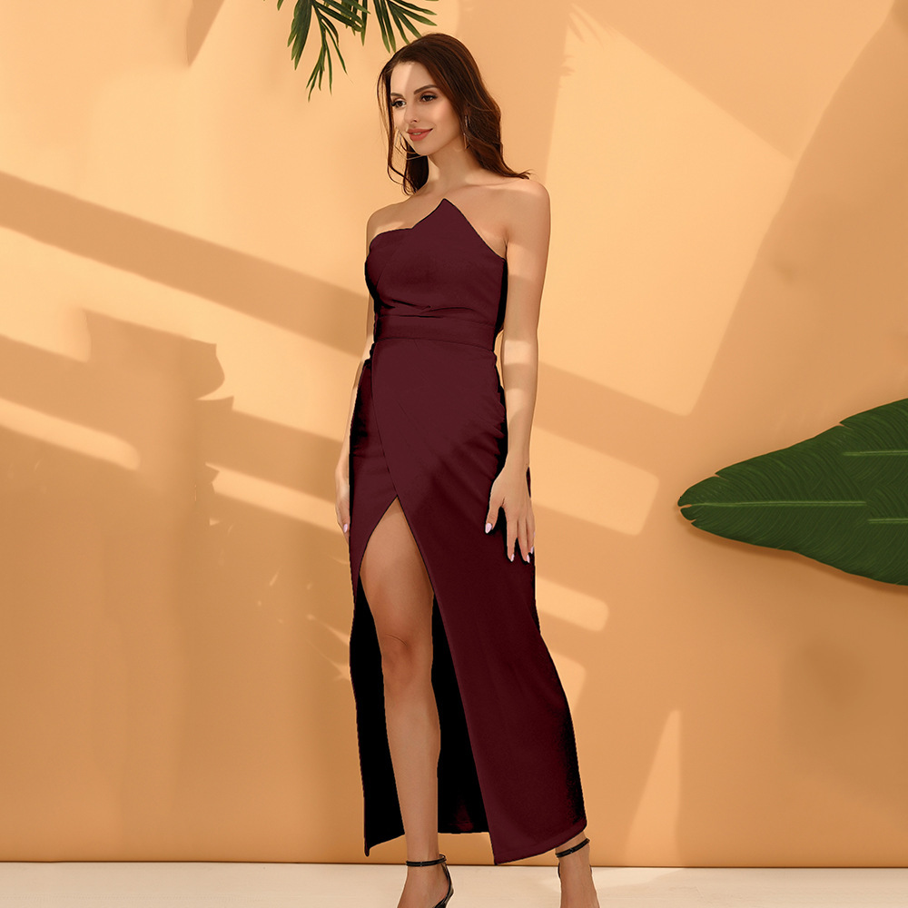 Women's White Slim Fit Sexy Open Back High Waist Split Dress