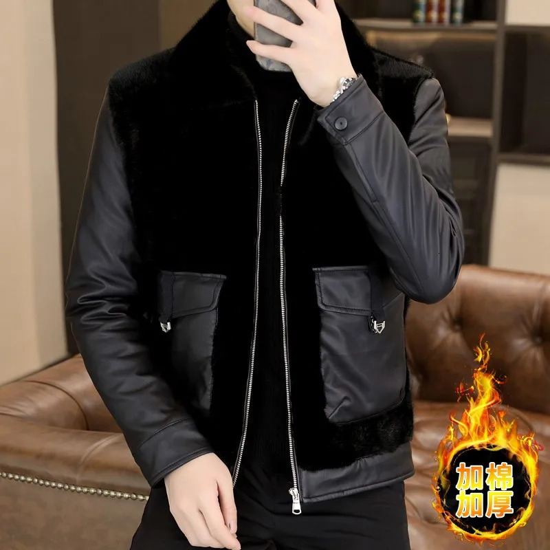 Winter Leather and Fur Integrated Jacket Men Thickened and Warm Faux Fur Jacket Casual Business Social Overcoat Men Clothing 251110