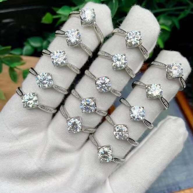 Factory Wholesale Womens Mosang Diamond Jewelry Copper Silver Adjustable Mens Ring High Quality Shining Mosang Diamond Ring