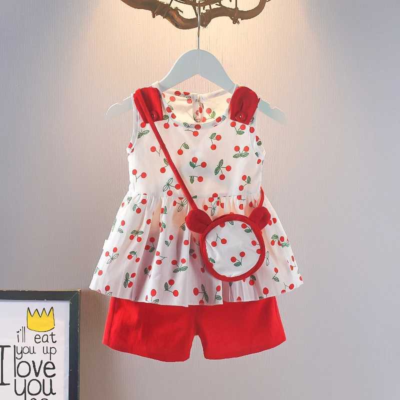 Summer baby girl clothing set fashionable and cute vest shorts bag 3 pieces/set childrens casual cotton clothing childrens track and field clothingXJ2