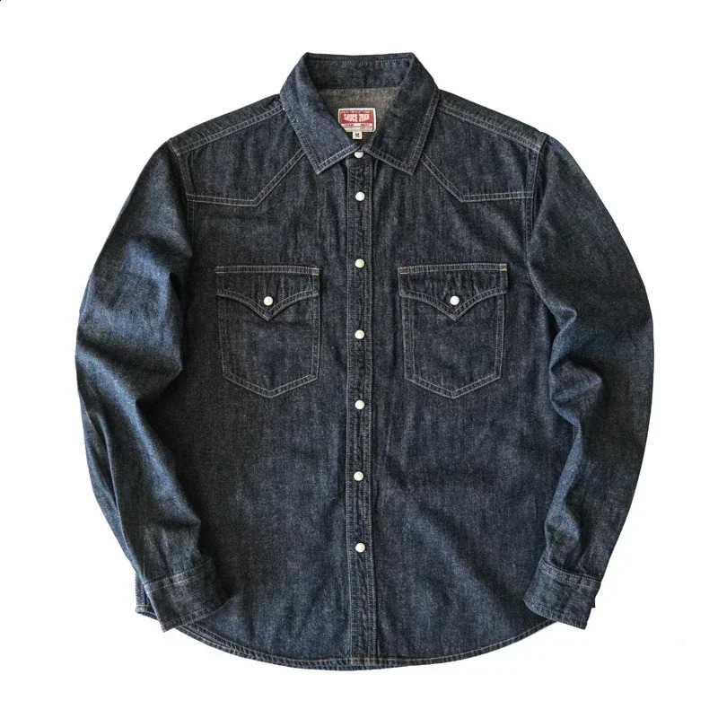 Sauce Jarman shirt jeans retro cotton linen western denim long sleeved double pocket 250411e