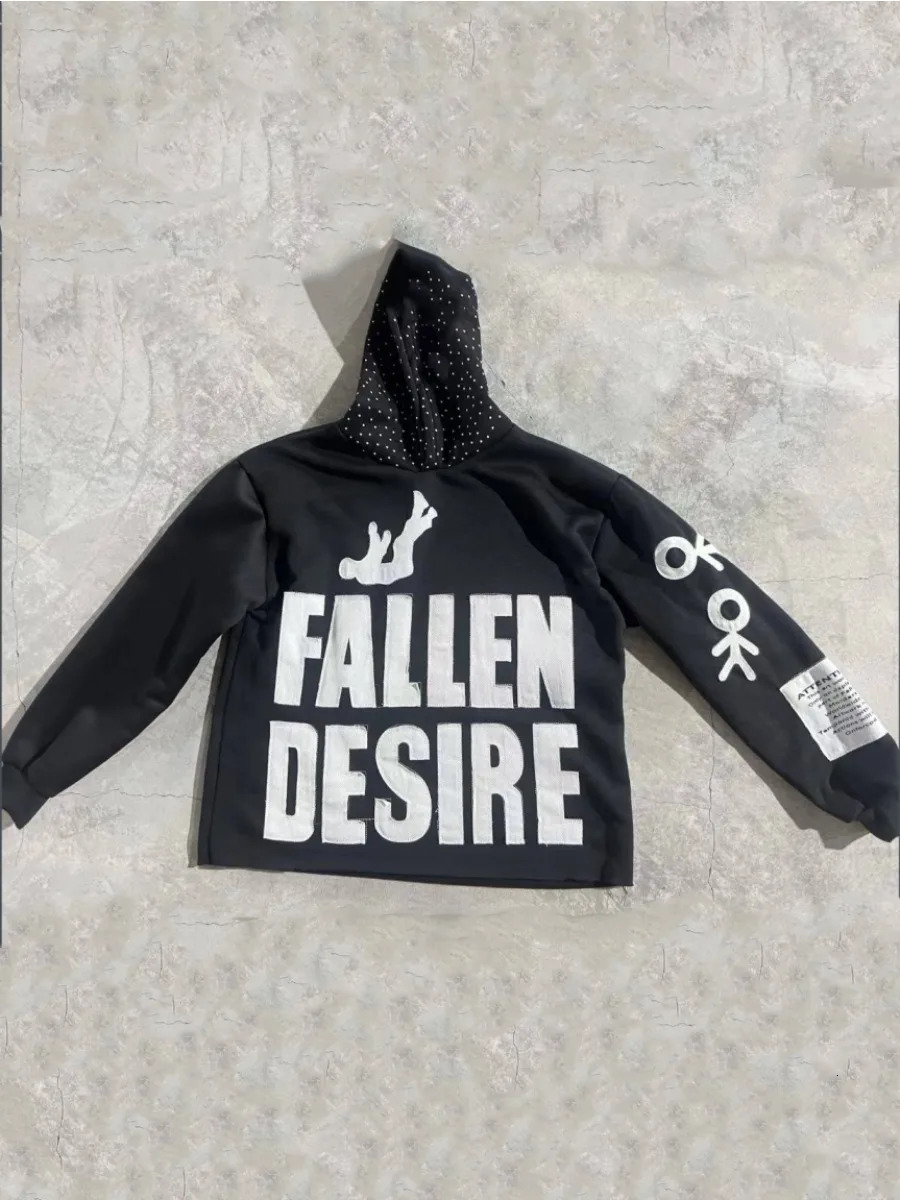 Mens Applique Embroidered Letter Hooded Sweatshirt Fallen Desire High Street Daily Hoodie 251110