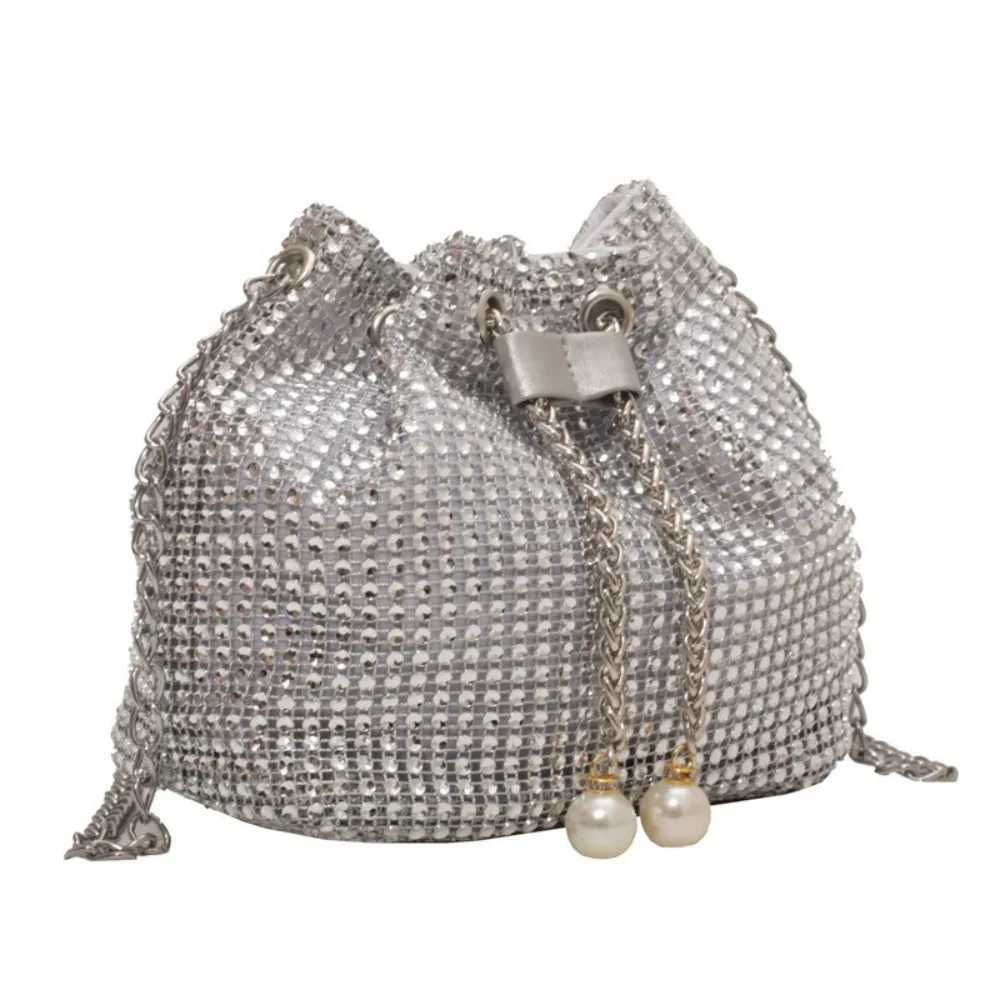 Shiny Evening Banquet Bag Korean Style Handbag Rhinestone Shoulder Bag Small Purse Bucket Bag Drawstring Crossbody Bag WeddingT251110