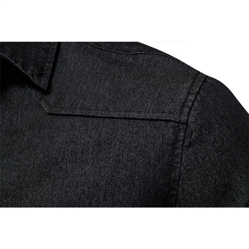 Mens highquality cotton denim shirt autumn mens solid color button casual slim fit jeans clothing 250411e