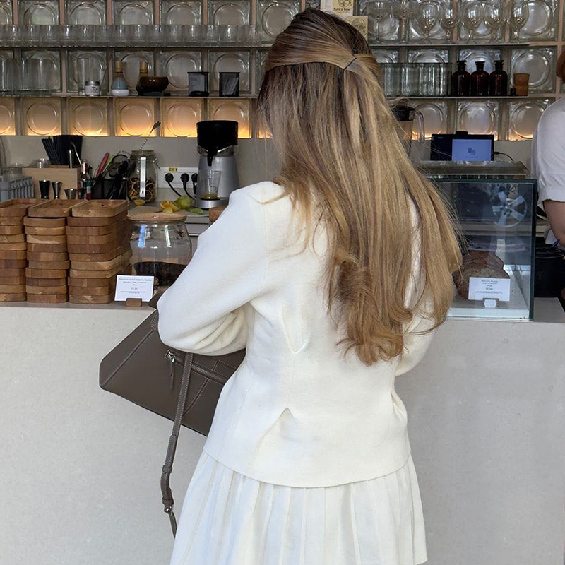 Fall women clothes, women's all white waisted sweater jacket, temperament elegant skinny fall and winter women's clothing, fashion hot sale 