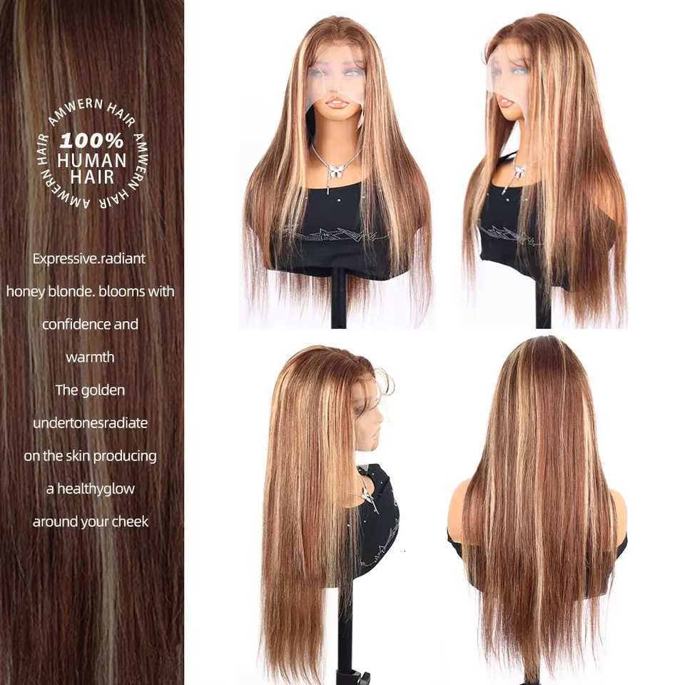 40Inch Highlight Wig Human Hair 13x6 HD Lace Wig 4/27 Blonde Ombre Colored Bone Straight Lace Front Wigs 100 Quality Human HairT251111
