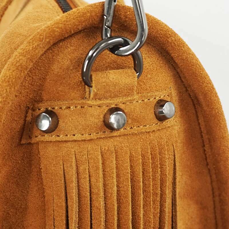 Designer Bag Women Genuine Leather Fringed Big Capacity Overnight Boston Shoulder 2025 Street Fashion Casual Suede Rivet Short Handle Bag