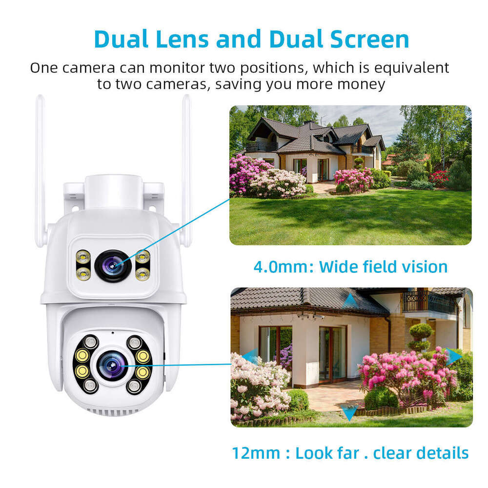 icsee gun and ball linkage dual lens 6MP dual frame PTZ HD camera wireless monitoring