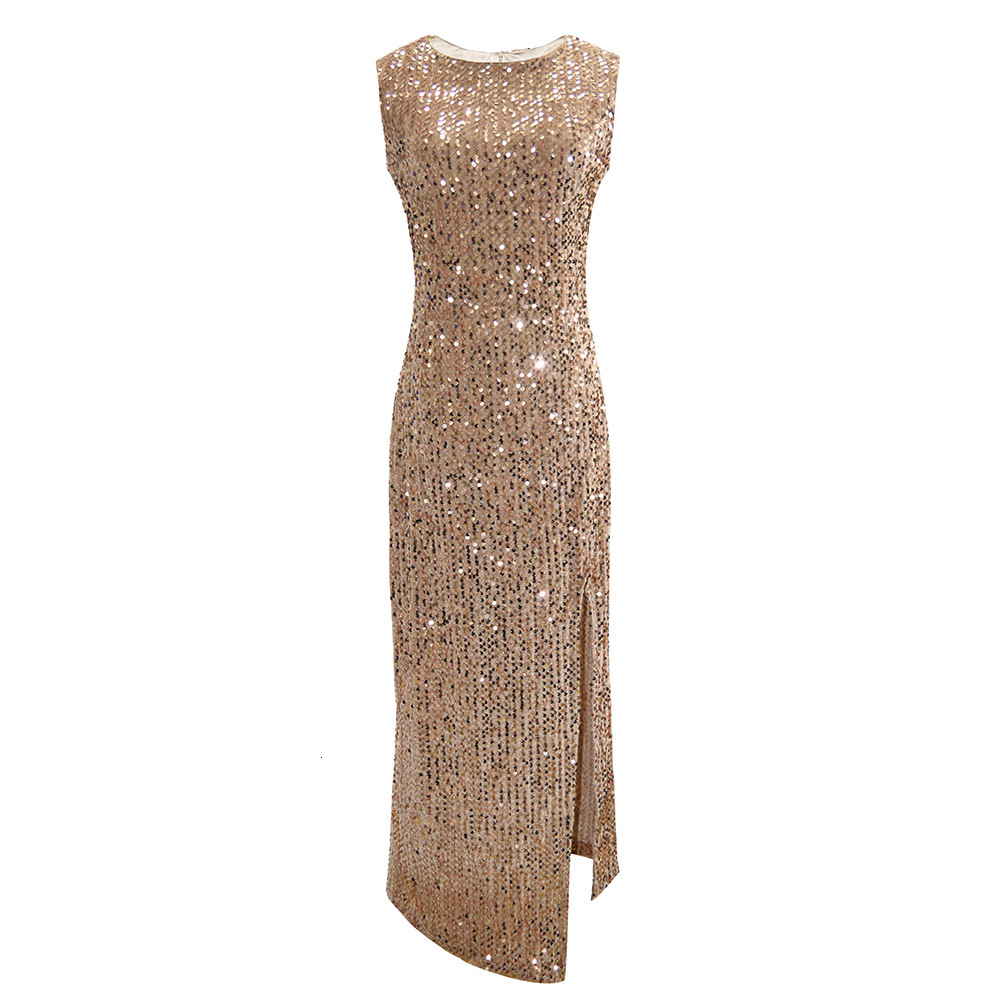 Women's sexy temperament Solid color sequin dress Split skirt