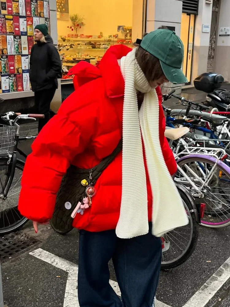 Fashion Thicken Hooded Cotton Jacket For Women Oversize Long Sleeve Zipper Warm Coat Winter Female Street Loose Parkas Outerwear 251103