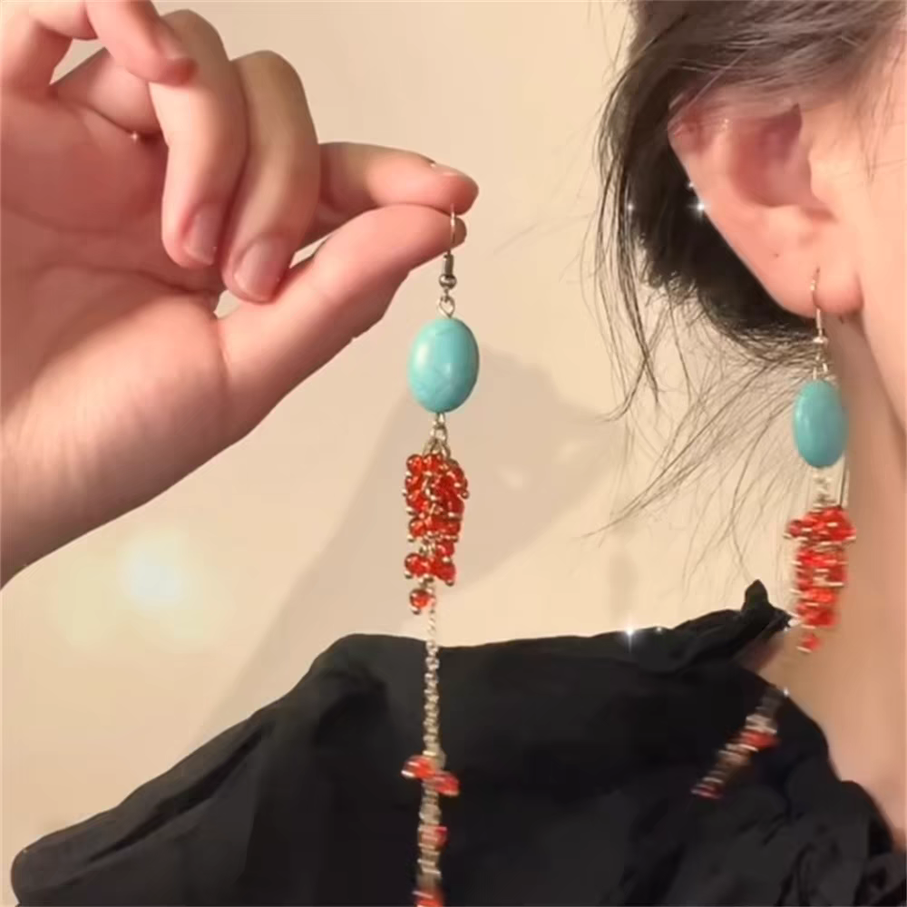 Vibrant Handmade Ethnic Turquoise Drop Earrings - Perfect Gift Idea